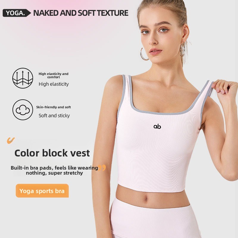 Plunge Bra Push Up - Damen Sommer Geripptes Yoga-Tanktop mit Eingebauten